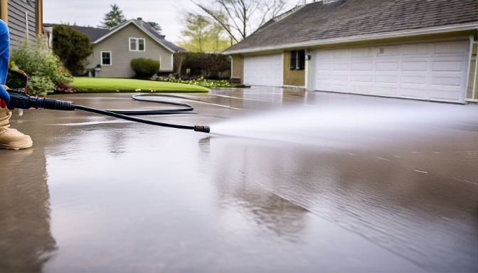 Clean driveway after professional pressure washing by J&J