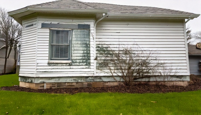 House exterior with algae and mildew stains before washing